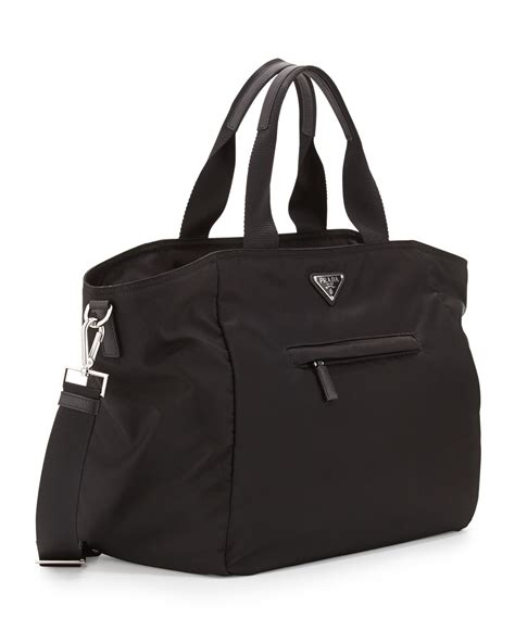 prada vela nylon tote bag with strap black nero|Prada vela nero.